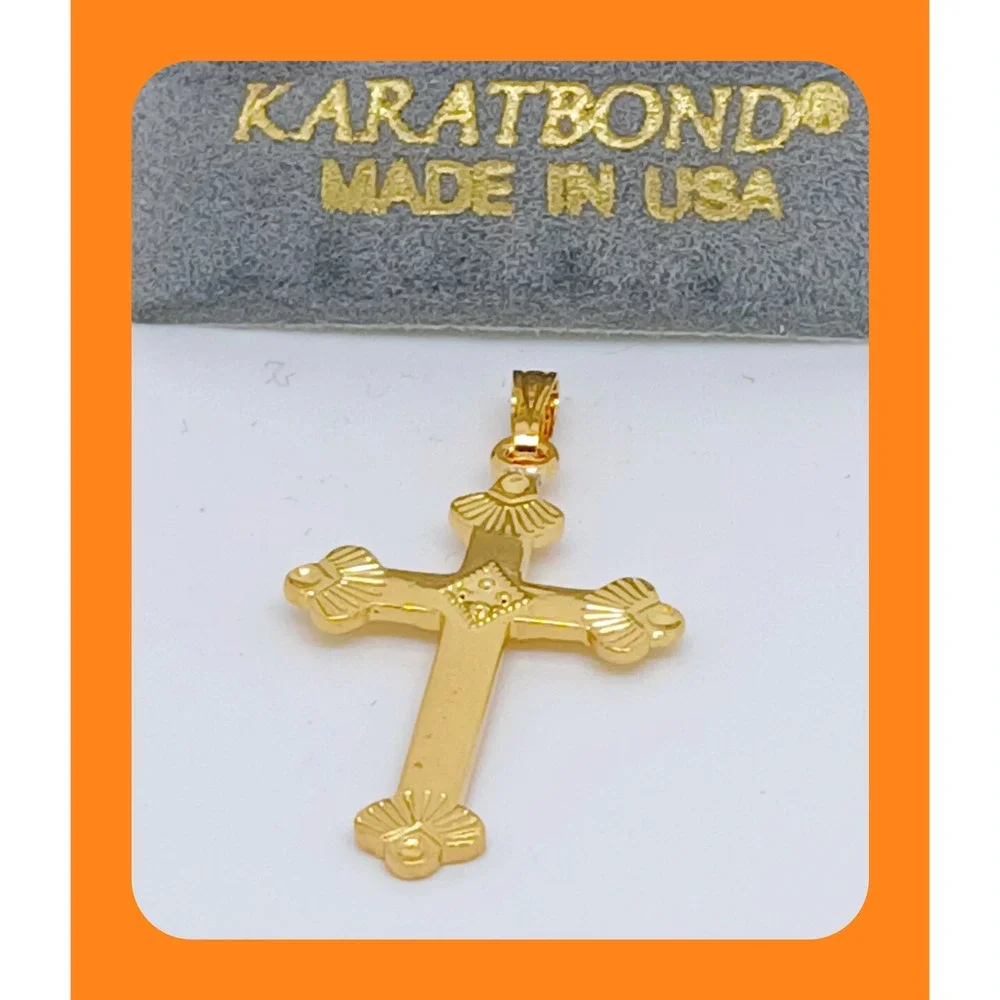 Karatbond Vintage Y2K Gold Ornate Cross Necklace Pendant Made in USA NOS Faith‎